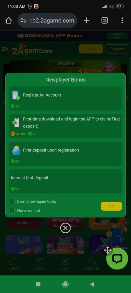 2A Game new player bonus