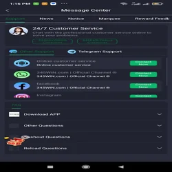345WIN Game customer service screenshoot